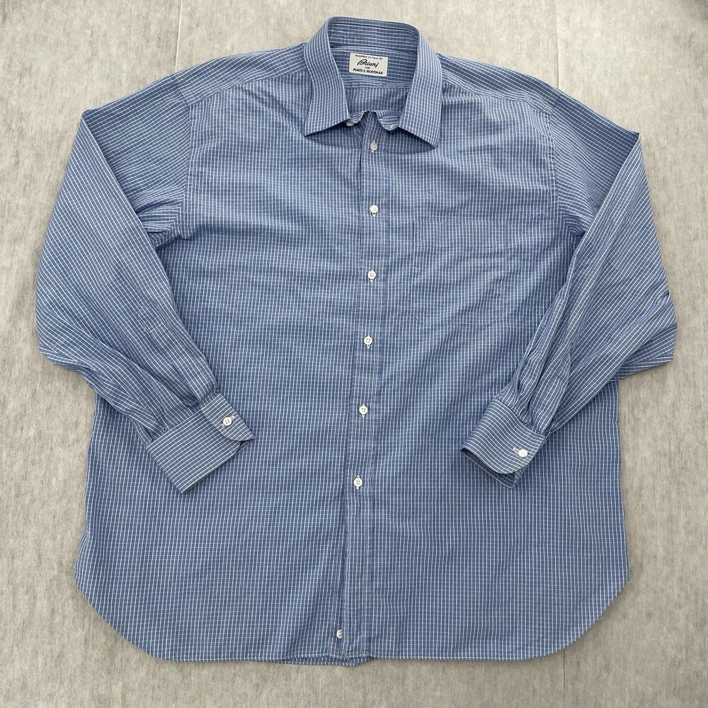 Brioni Shirt Adult 17/43 Blue Button Up Long Sleeve Maus Hoffman Cotton Mens
